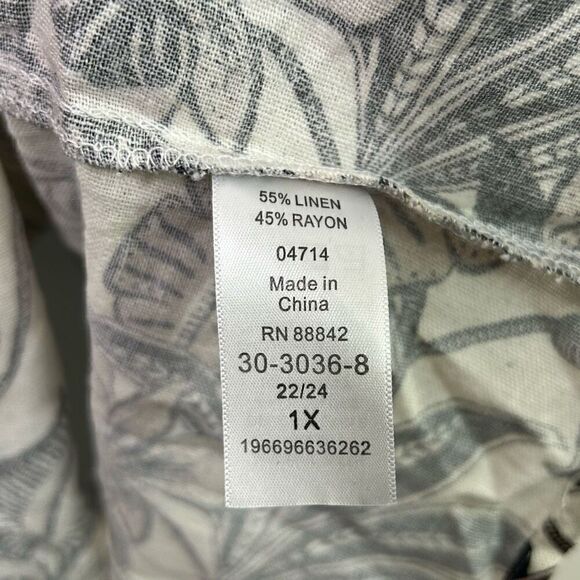 June + Vie Linen Square Neck Puff Sleeve Floral Top Women’s Size 22/24 1X - Picture 7 of 15